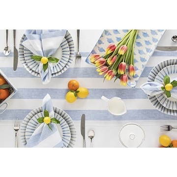 Solino Home Linen Stripe Table Runner Sky Blue 14 x 36 Inch