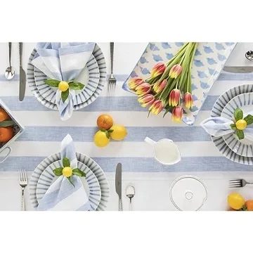 Solino Home Linen Stripe Table Runner Sky Blue 14 x 36 Inch