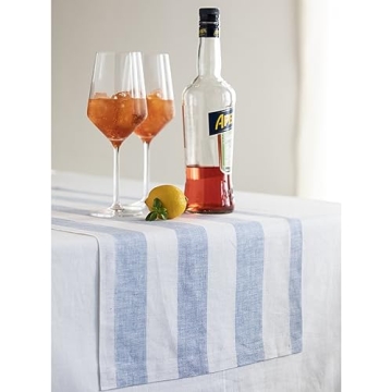 Solino Home Linen Stripe Table Runner Sky Blue 14 x 36 Inch