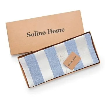 Solino Home Linen Stripe Table Runner Sky Blue 14 x 36 Inch