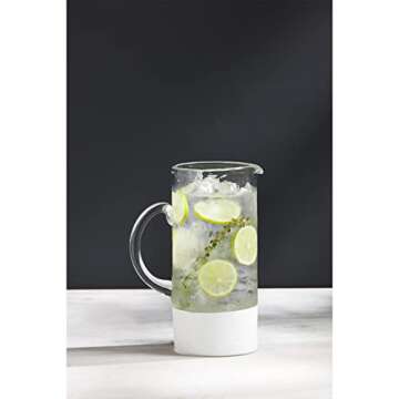 Mud Pie Hand-Painted White/Glass Pitcher - Stylish 50 1/2 oz Beverage Server