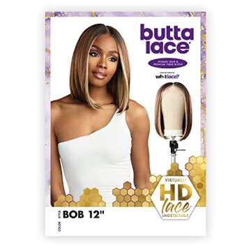 Sensationnel Butta lace HHM wigs - bob 12 inch human hair blend extra wide 5 inch parting preplucked hairline glueless lacefront (BALAYAGEHAZELNUT)