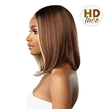 Sensationnel Butta lace HHM wigs - bob 12 inch human hair blend extra wide 5 inch parting preplucked hairline glueless lacefront (BALAYAGEHAZELNUT)