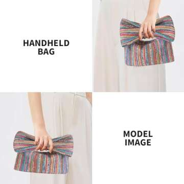 Straw Clutch Purse with Big Bow Handle Bag Summer Straw Handbag Beach Tote Woven Evening Bag for Par...