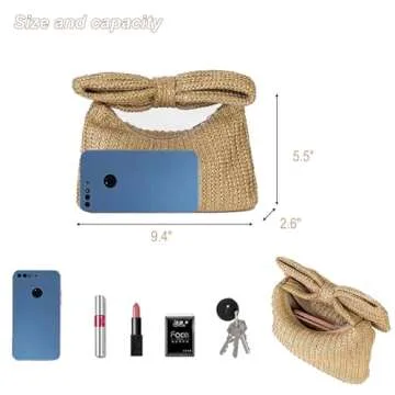 Straw Clutch Purse with Big Bow Handle Bag Summer Straw Handbag Beach Tote Woven Evening Bag for Parties, Wedding,Travel, Coloful