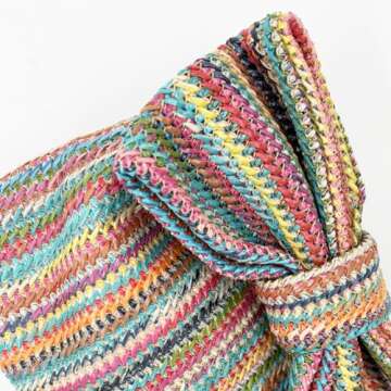 Straw Clutch Purse with Big Bow Handle Bag Summer Straw Handbag Beach Tote Woven Evening Bag for Parties, Wedding,Travel, Coloful