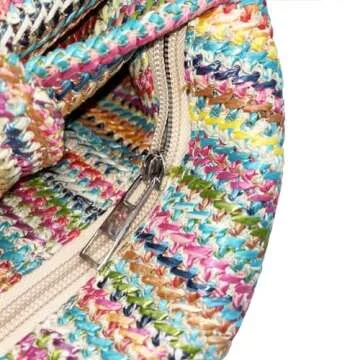 Straw Clutch Purse with Big Bow Handle Bag Summer Straw Handbag Beach Tote Woven Evening Bag for Parties, Wedding,Travel, Coloful