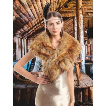 sy soul young Faux Fur Collar Women's Neck Warmer Scarf Wrap(120cm,47.2in,Nature Plus)