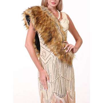 sy soul young Faux Fur Collar Women's Neck Warmer Scarf Wrap(120cm,47.2in,Nature Plus)