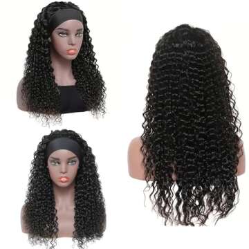 Bellarayine Headband Wig Deep Wave Human Hair Wigs Deep Wave None Lace Front Wigs Human Hair for Black Women Real Human Hair None Lace Front Wigs Machine Made Wigs(24 Inch, Natural Color)