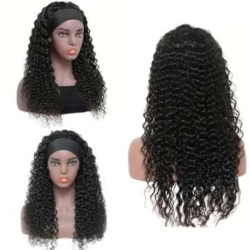 Bellarayine Headband Wig Deep Wave Human Hair Wigs Deep Wave None Lace Front Wigs Human Hair for Black Women Real Human Hair None Lace Front Wigs Machine Made Wigs(24 Inch, Natural Color)