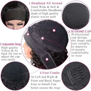 Bellarayine Headband Wig Deep Wave Human Hair Wigs Deep Wave None Lace Front Wigs Human Hair for Black Women Real Human Hair None Lace Front Wigs Machine Made Wigs(24 Inch, Natural Color)