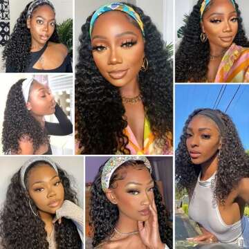 Bellarayine Headband Wig Deep Wave Human Hair Wigs Deep Wave None Lace Front Wigs Human Hair for Black Women Real Human Hair None Lace Front Wigs Machine Made Wigs(24 Inch, Natural Color)