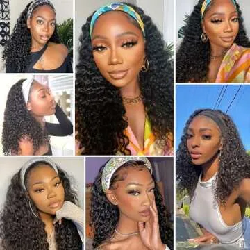 Bellarayine Headband Wig Deep Wave Human Hair Wigs Deep Wave None Lace Front Wigs Human Hair for Black Women Real Human Hair None Lace Front Wigs Machine Made Wigs(24 Inch, Natural Color)