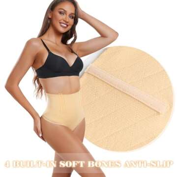 Yeblues Shapewear Thong for Women Tummy Control underwear High Waist Body Shaper Firm Control Panties Girdle Seamless Waist Trainer Nude XL