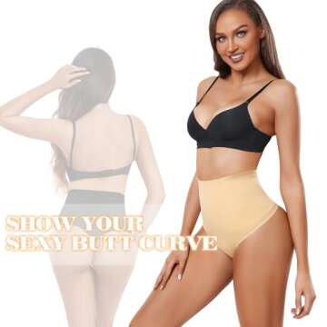 Yeblues Shapewear Thong for Women Tummy Control underwear High Waist Body Shaper Firm Control Panties Girdle Seamless Waist Trainer Nude XL