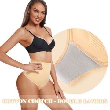 Yeblues Shapewear Thong for Women Tummy Control underwear High Waist Body Shaper Firm Control Panties Girdle Seamless Waist Trainer Nude XL