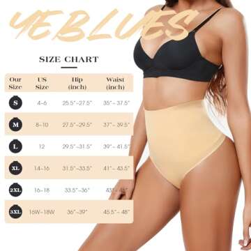 Yeblues Shapewear Thong for Women Tummy Control underwear High Waist Body Shaper Firm Control Panties Girdle Seamless Waist Trainer Nude XL