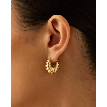 PAVOI 14K Gold Plated Chunky Retro Hoop Earrings