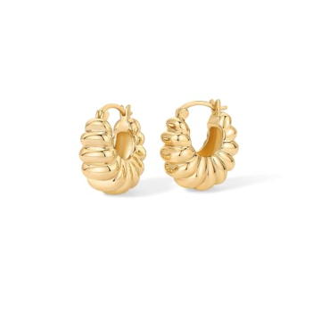 PAVOI 14K Gold Plated Chunky Retro Hoop Earrings