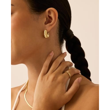 PAVOI 14K Gold Plated Chunky Retro Hoop Earrings