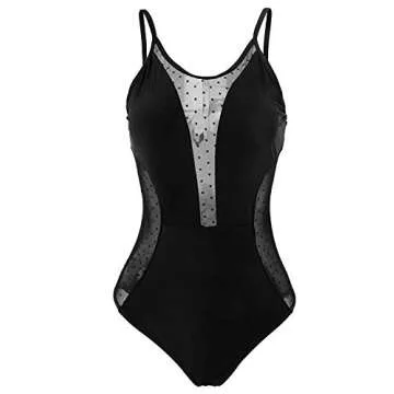 CharmLeaks Mesh One Piece Swimsuit Women Plunge Swimwear Lace Up Monokini Black S