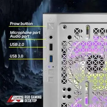 STGAubron Gaming Desktop PC, Radeon RX 580 16G, Intel Core i7-6700 up to 4.0G, 32G DDR4, 2T SSD, 600M WiFi, BT 5.0, RGB Fan x3, RGB BT Sound Bar, Windows 10 Home, White