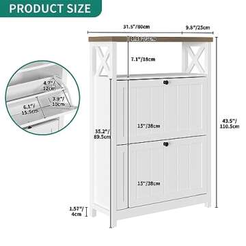 YITAHOME Shoe Cabinet with 2 Flip Drawers, Entryway Shoe Storage Cabinet with Open Shelves, Free Sta...