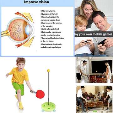 Gayrrnel Table Tennis Trainer, Movable Ping Pong Balls Paddles Set - Training Elastic Soft Shaft Equipment Trainer for Self-Training, Leisure, Decompression, Kid Indoor Outdoor Play