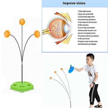 Gayrrnel Table Tennis Trainer, Movable Ping Pong Balls Paddles Set - Training Elastic Soft Shaft Equipment Trainer for Self-Training, Leisure, Decompression, Kid Indoor Outdoor Play