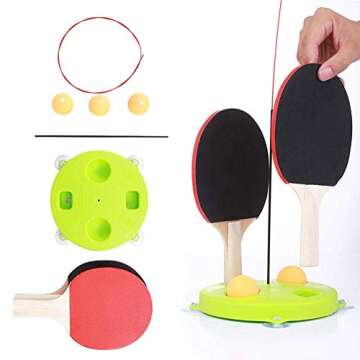 Gayrrnel Table Tennis Trainer, Movable Ping Pong Balls Paddles Set - Training Elastic Soft Shaft Equipment Trainer for Self-Training, Leisure, Decompression, Kid Indoor Outdoor Play