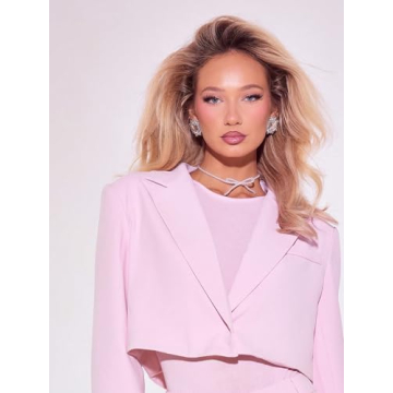 Stylish Pink Cropped Blazer for Women, Slim Fit Design