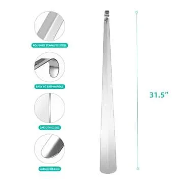 31.5" Long Shoe Horn, Shoe Horn Long Handle for Seniors, Metal Shoe Horn, for Men and Women, Extra long Shoes Horn, Long Handled Shoe Horn for Boots and Shoes