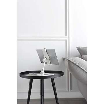 Ledetech Sturdy Smart Device Holder/Tablet Mount, 360° Swivel Metal Base Tablet Stand & Phone Holder with Bracket Cradle Clamps 4-13" Devices for Kitchen, Office Desk, Showroom (Pearl White)