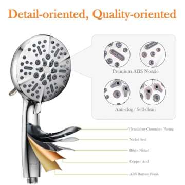 Shower Head with Handheld High Pressure-Full Body Coverage Powerful Rain Showerhead Extra 60" Long Hose and Adjustable Brass Joint Holder- The Perfect Detachable Heads for Bathroom Upgrade