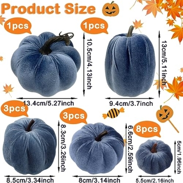 Yatinkim Blue Velvet Pumpkin Decor Set for Autumn