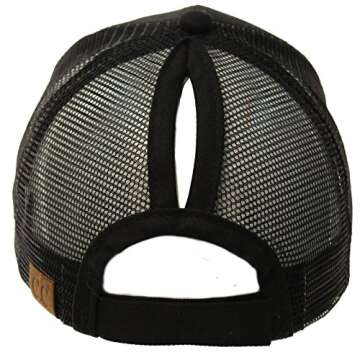 C.C Ponytail Messy Buns Trucker Ponycaps Plain Baseball Visor Cap Dad Hat Black