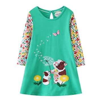 HILEELANG Toddler Girls Long Sleeve Appliques Dress Winter Cotton Casual Playwear Jersey Shirt Dresses 4T