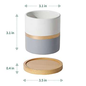 POTEY Succulent Planters Pots for Plants Indoor - 3.1 Inches Ceramic Small Planters with Bamboo Saucer for Plants Succulent Cactus House Office Decor 055403, 3 PCS, Plant NOT Included