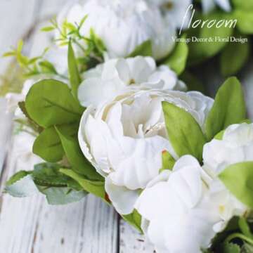 Floral Wreath, Door Wreath, Artificial White Peony Wreath for Front Door 15''-16'', Front Door Decorations Wall Decor