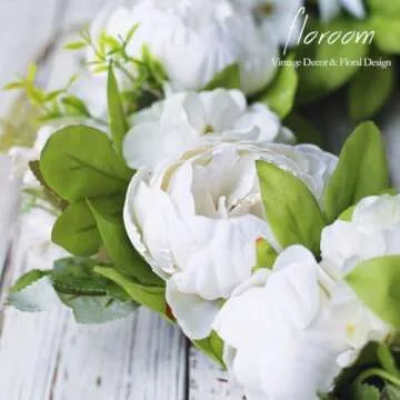 Floral Wreath, Door Wreath, Artificial White Peony Wreath for Front Door 15''-16'', Front Door Decorations Wall Decor