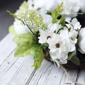 Floral Wreath, Door Wreath, Artificial White Peony Wreath for Front Door 15''-16'', Front Door Decorations Wall Decor