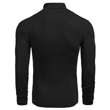 COOFANDY Men's Ribbed Slim Fit Knitted Pullover Turtleneck Sweater, Black, Medium