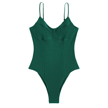 Milumia Women's Sexy Ribbed Spaghetti Strap Sleeveless Bustier Bodysuit Top Green Small