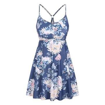 ZAFUL Women One Piece Swimsuit Maternity Tummy Control Bathing Suit Plus Size Slimming Swim Dress Full Coverage Modest Swimwear Ruffle Ladies Vintage Swimdress 2024 Navy Floral XXL