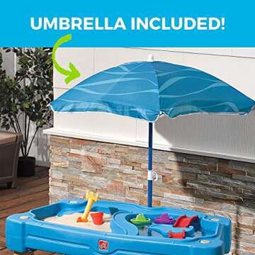 Step2 Cascading Cove Sand and Water Table, Kids Activity Sensory Playset, Comes with Umbrella, Summer Outdoor Toys, 7 Piece Toy Accessories, For Toddlers 1.5+ Years Old