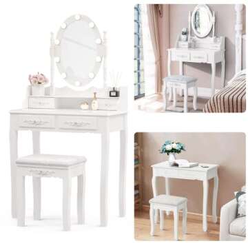 Alohappy Girls Makeup Vanity Set with Lighted Mirror & Stool – Stylish & Versatile