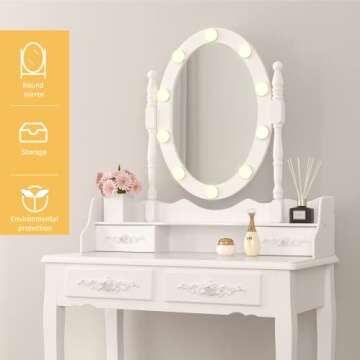 Alohappy Girls Makeup Vanity Set with Lighted Mirror