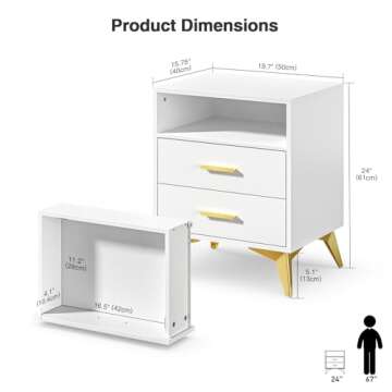 Giluta 2 Drawer White Nightstand - Stylish & Modern Storage