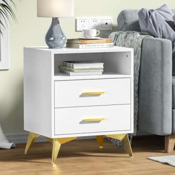 Giluta 2 Drawer White Nightstand - Stylish & Modern Storage